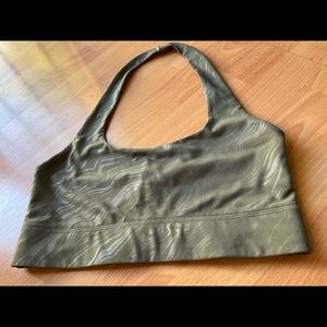 Fabletics reversible green print/brown halter sports bra size Large